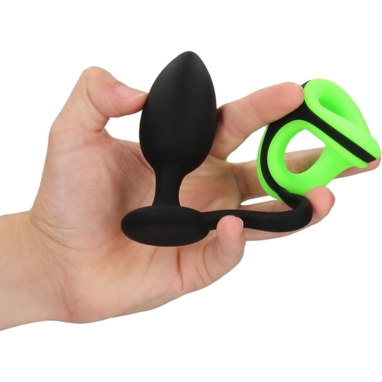 OUCH! - BUTT PLUG WITH COCK RING & BALL STRAP - GLOW IN THE DARK image 4