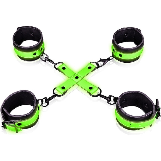 OUCH! - HAND & ANKLE CUFFS WITH HOGTIE - GLOW IN THE DARK image 3