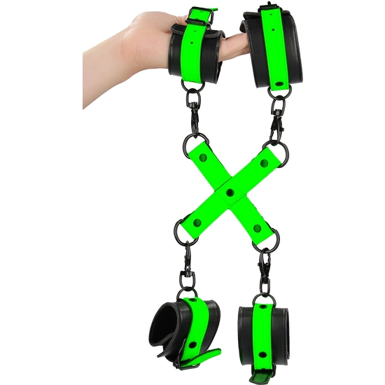 OUCH! - HAND & ANKLE CUFFS WITH HOGTIE - GLOW IN THE DARK image 4