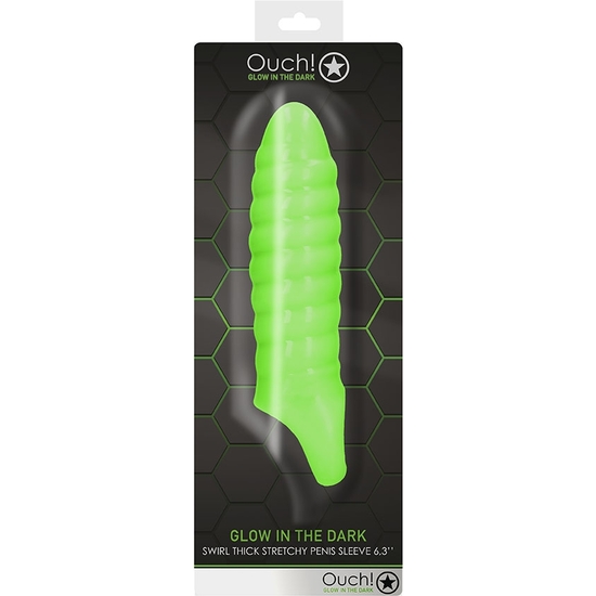 OUCH! - SWIRL THICK STRETCHY PENIS SLEEVE - GLOW IN THE DARK image 1