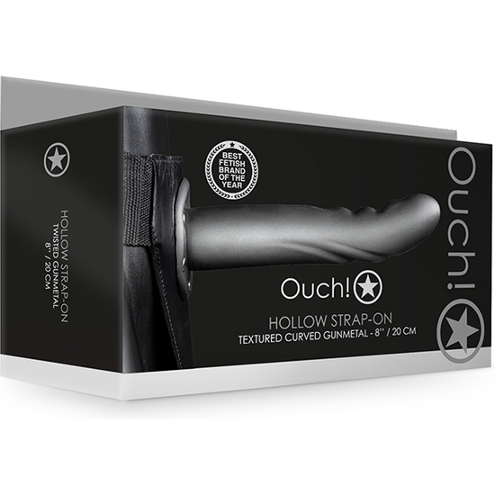 OUCH-STRAP-ON CURVO TEXTURIZADO - 8 / 20 CM-METALIZADO image 1