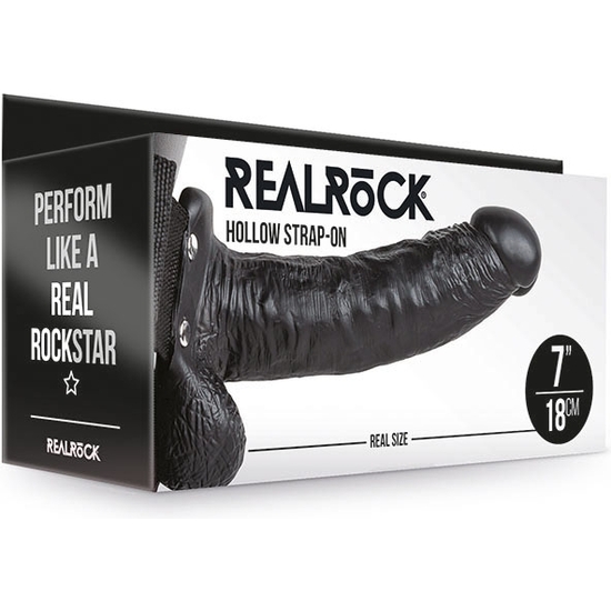 REALROCK- CORREA HUECA CON TESTÍCULOS - 7 / 18 CM - NEGRO image 1