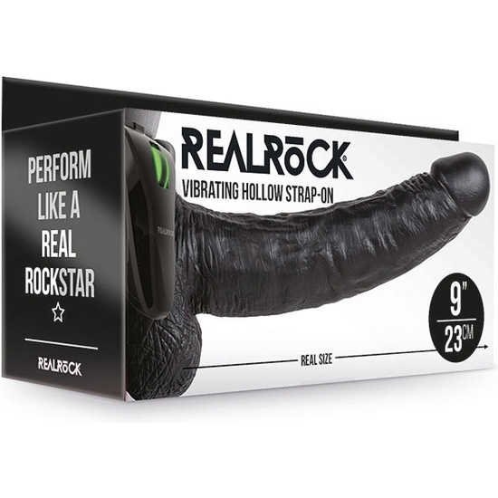 REALROCK-STRAP-ON HUECO VIBRATORIO CON TESTÍCULOS - 9/ 23 CM-NEGRO image 1