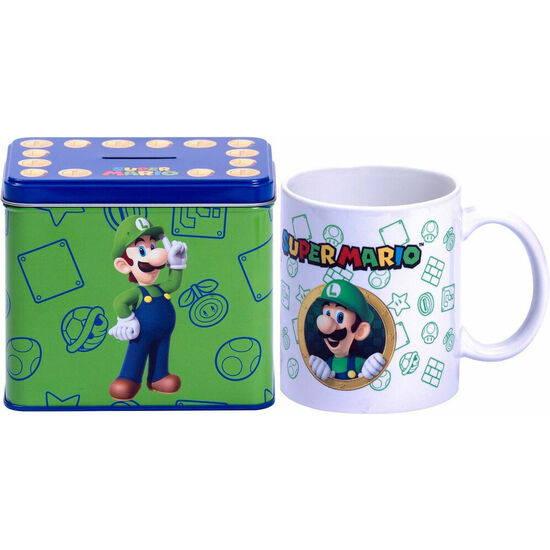 SET TAZA + HUCHA LUIGI SUPER MARIO BROS NINTENDO image 0