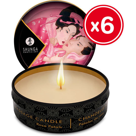 SHUNGA MASSAGE CANDLE ROSE PETAL 6 X 30 ML image 0