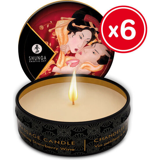 SHUNGA MASSAGE CANDLE STRAWBERRY 6 X 30 ML image 0