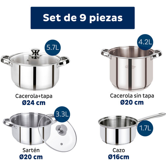 SET 9PC BATERIA COCINA ACERO INOX IND LEXIA image 1