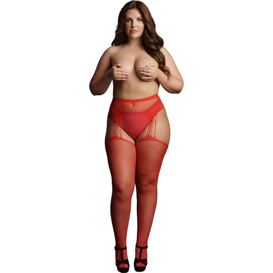 LE DÉSIR - SUSPENDER RHINESTONE PANTYHOSE - RED - OSX image 0