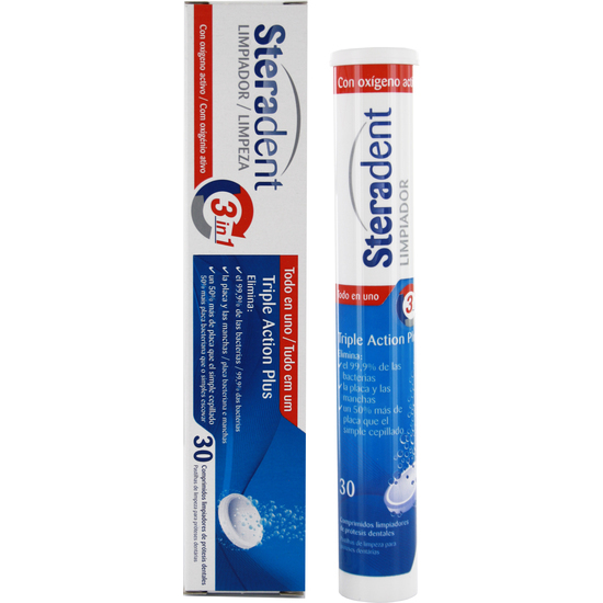 STERADENT TRIPLE ACCION PLUS LIMPIEZA PROTESIS DENTAL 30 COMPRIMIDOS image 0