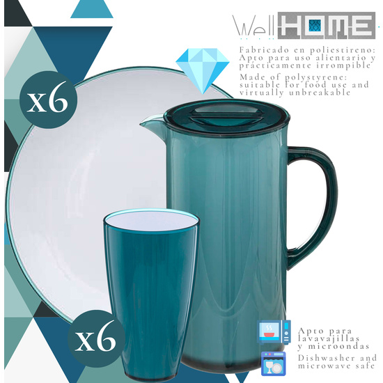 JUEGO DE VAJILLA EN POLIESTIRENO AZUL WELLHOME. image 1