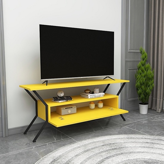 MESA TV,100% TABLERO DE AGLOMERADO RECHAPADO EN MELAMINA, COLOR AMARILLO
NEGRO image 2