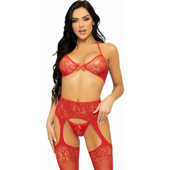 LEG AVENUE - BRA TOP, STRING AND STOCKINGS - RED image 0