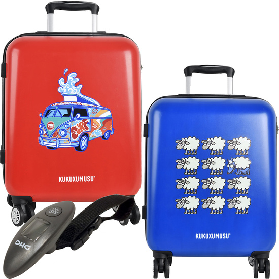 SET 2 MALETAS DE VIAJE AZUL MARÍNO Y ROJO + BÁSCULA ELECTRÓNICA PESAMALETAS image 0