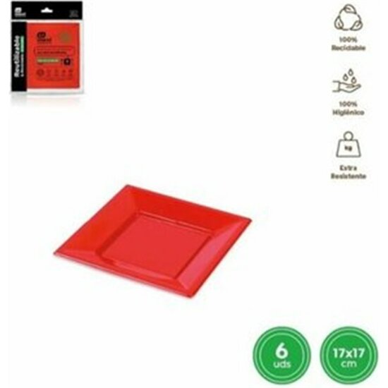 PLATO LLANO CUADRADO ROJO 17 CM 6UND image 0