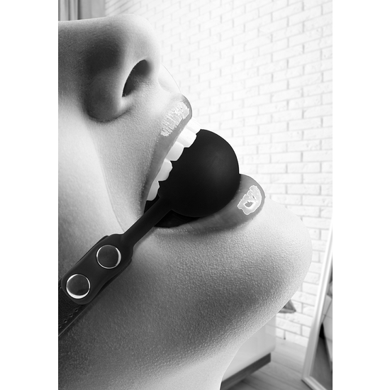 SILICONE BALL GAG - WITH ADJUSTABLE BONDED LEATHER STRAPS image 0
