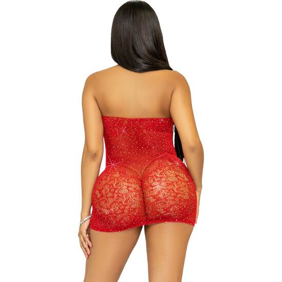 LEG AVENUE RHINESTONE HALTER MINI DRESS-RED image 1