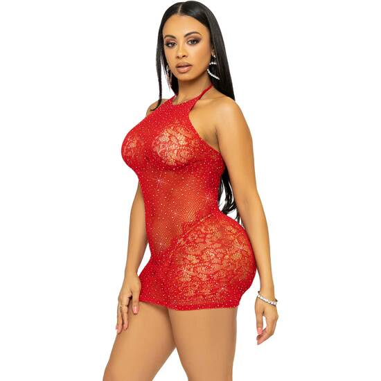 LEG AVENUE RHINESTONE HALTER MINI DRESS-RED image 3