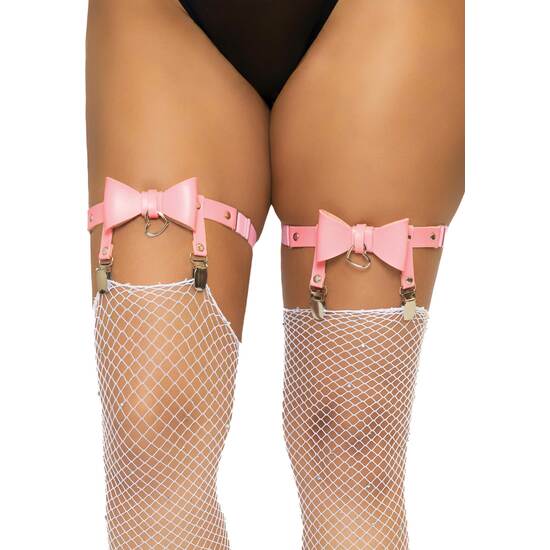 LEG AVENUE VEGAN LEATHER TIGH HIGH GARTER-PINK image 2