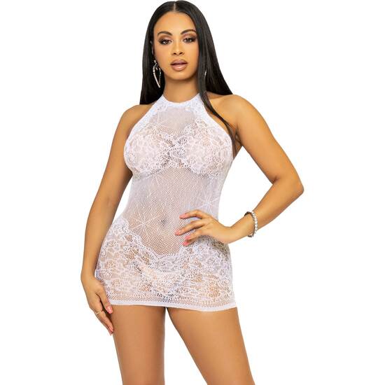 LEG AVENUE RHINESTONE HALTER MINI DRESS - WHITE image 0