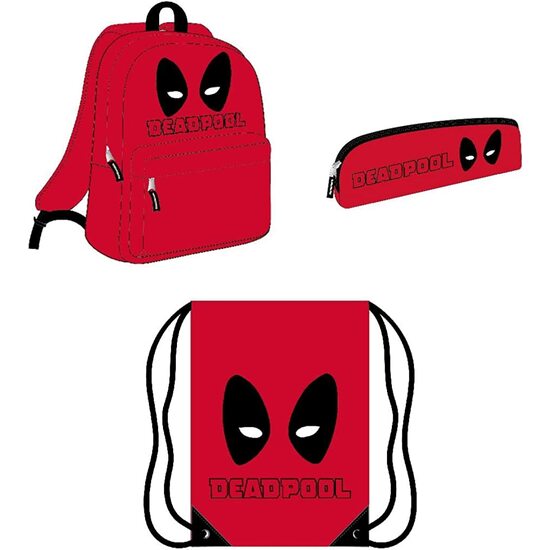 PACK PAPELERIA 3 PIEZAS DEADPOOL: MOCHILA, ESTUCHE Y SAQUITO image 0