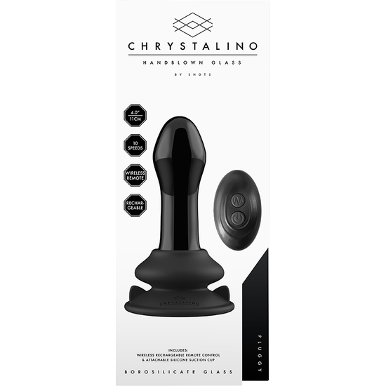 PLUGGY - GLASS VIBRATOR - WITH SUCTION CUP AND REMOTE - RECHARGEABLE - 10 SPEED - BLACK image 2