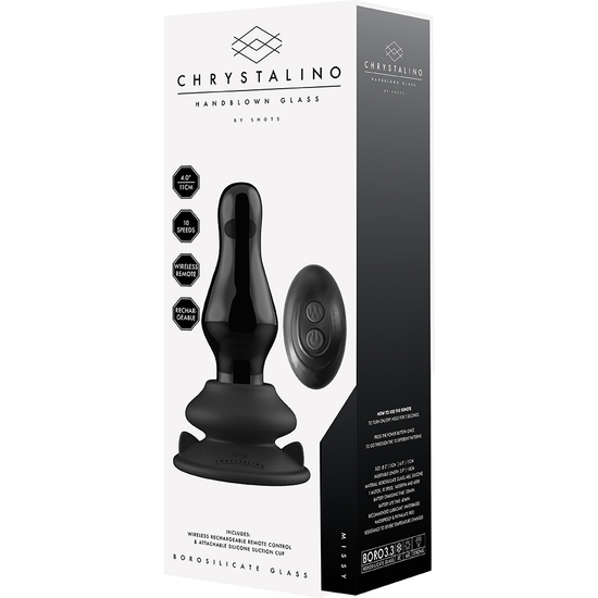 MISSY - GLASS VIBRATOR - WITH SUCTION CUP AND REMOTE - RECHARGEABLE - 10 SPEED - BLACK image 3
