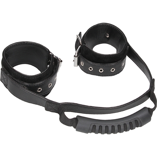 OUCH! - BONDED LEATHER HAND CUFFS WITH HANDLE - WITH ADJUSTABLE STRAPS image 4