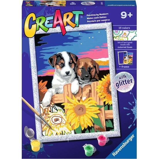 CREART PINTAR POR NÚMEROS CACHORROS CON GIRASOLES + 7 AÑOS image 0