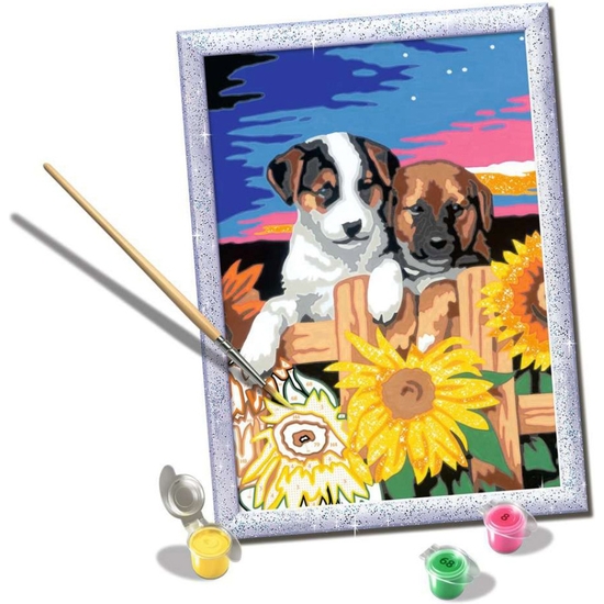 CREART PINTAR POR NÚMEROS CACHORROS CON GIRASOLES + 7 AÑOS image 2