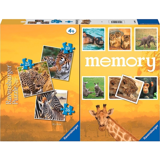 ANIMALES SABANA PACK MEMORY Y PUZZLE TRIPLE image 0