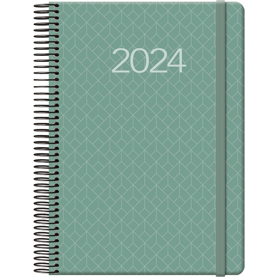 AGENDA 2024 DÍA PÁGINA 14X20 VERDE CON ESPIRAL Y GOMA NEWPORT image 0