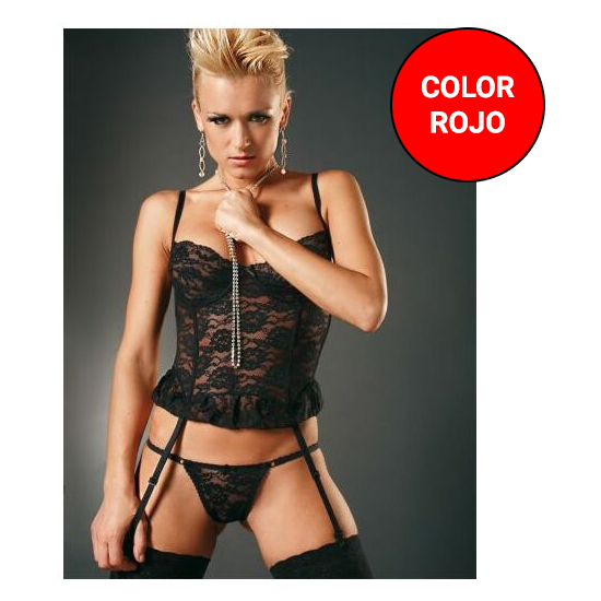 SENSUAL CORPIÑO SEXY CORTO DE BLONDA CON LIGUEROS DE ROPA INTERIOR FEMENINA ROJO image 0