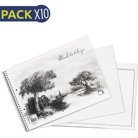 PACK 10 BLOCS DIBUJO TAPA PLÁSTICO FOLIO PROLONGADO LISO 20 HOJAS 140 GR image 0
