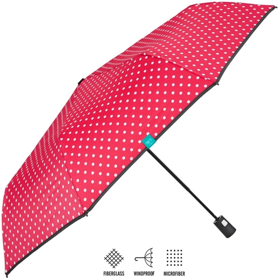 PARAGUAS PLEGABLE AUTOMÁTICO LUNARES ANTIVIENTO 96 CM 2 COLORES image 0