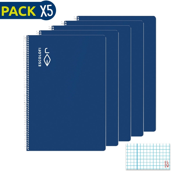 ESCOLOFI PACK 5 BLOC ESPIRAL FOLIO 50 H 70 GR CUADRÍCULA 3X3 MARGEN AZUL image 0
