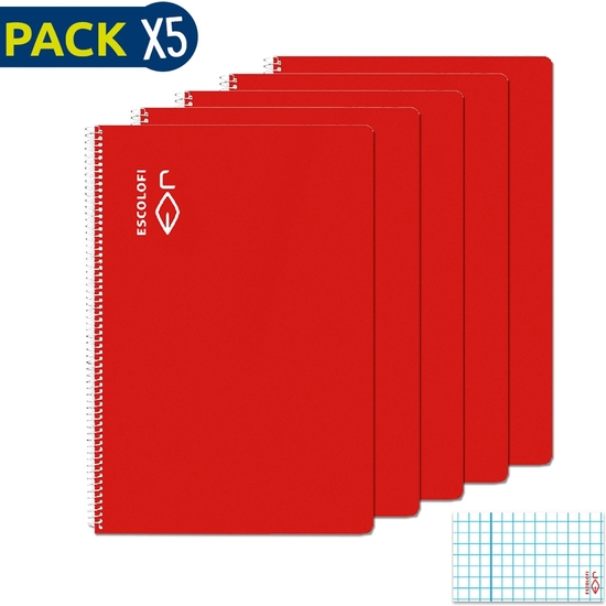 ESCOLOFI PACK 5 BLOC ESPIRAL FOLIO 50 H 70 GR CUADRÍCULA 3X3 MARGEN ROJO image 0