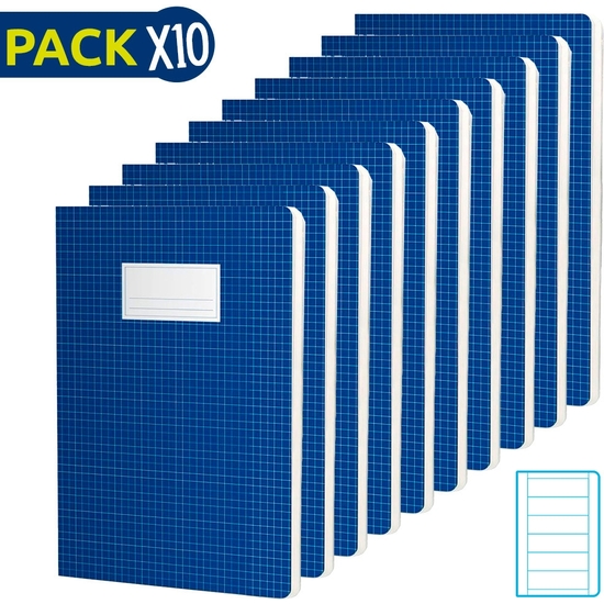 ESCOLOFI PACK 10 CUADERNOS GRAPADOS A4 50H 70 GR RAYADO DOBLE MARGEN - AZUL image 0