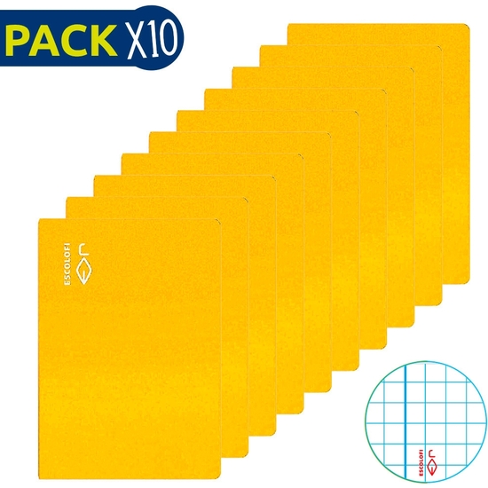 ESCOLOFI PACK 10 CUADERNOS GRAPADOS FOLIO 50H 70 GR CUADRÍCULA 4X4 MARGEN - AMARILLO image 0