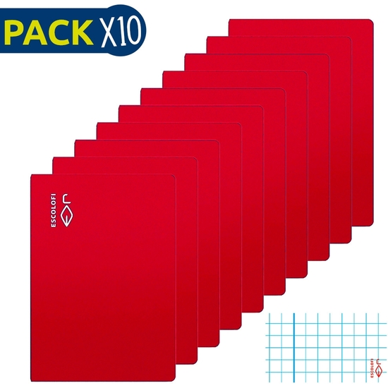 ESCOLOFI PACK 10 CUADERNOS GRAPADOS FOLIO 50 H 70 GR CUADRÍCULA 4X4 MARGEN ROJO image 0