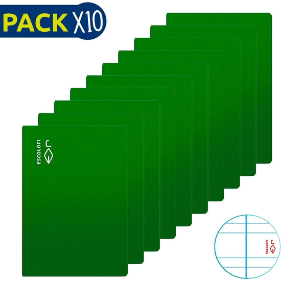 ESCOLOFI PACK 10 CUADERNOS GRAPADOS FOLIO 50 H 70 GR PAUTA 3,5 MARGEN VERDE image 0