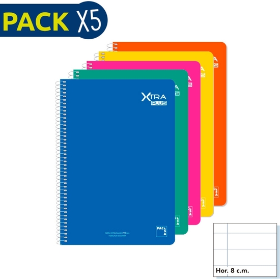 PACK 5 BLOC 90 GR TAPA DURA FOLIO 80 HOJAS RAYADO image 0