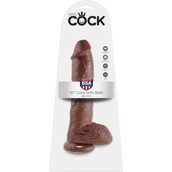 KING COCK 10 INCH WITH BALLS BROWN image 1
