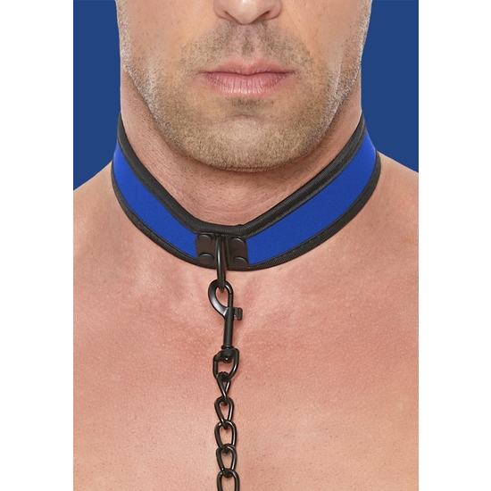 OUCH PUPPY PLAY - NEOPRENE COLLAR WITH LEASH - BLUE image 0