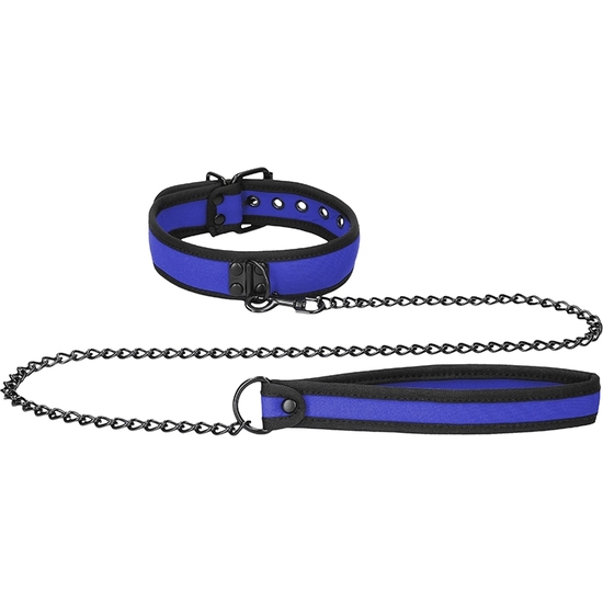 OUCH PUPPY PLAY - NEOPRENE COLLAR WITH LEASH - BLUE image 4