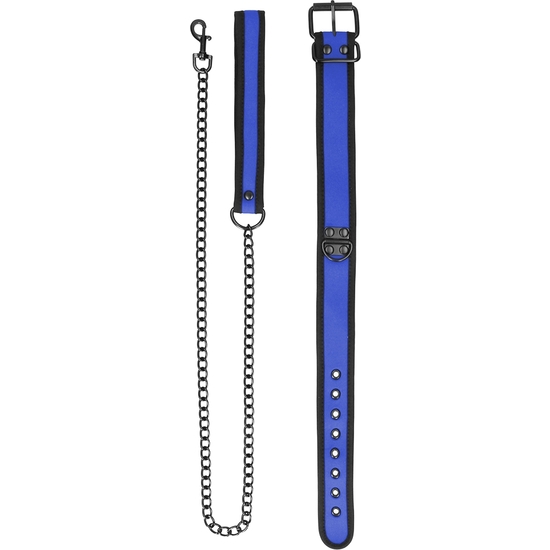 OUCH PUPPY PLAY - NEOPRENE COLLAR WITH LEASH - BLUE image 5