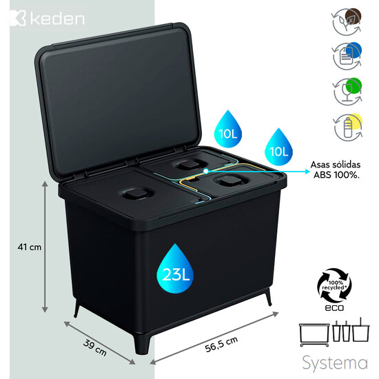 SISTEMA DE CLASIFICACIÓN DE RECICLAJE 2X10L + 1X23L KEDEN image 1