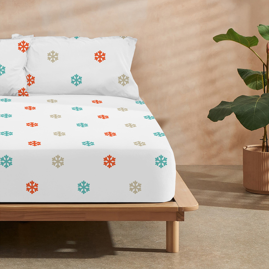 JUEGO DE SÁBANAS CON ALMOHADA Y BAJERA ESTAMPADAS A JUEGO 100% ALGODÓN MODELO BUFANDA PARA CAMA DE 90. image 1