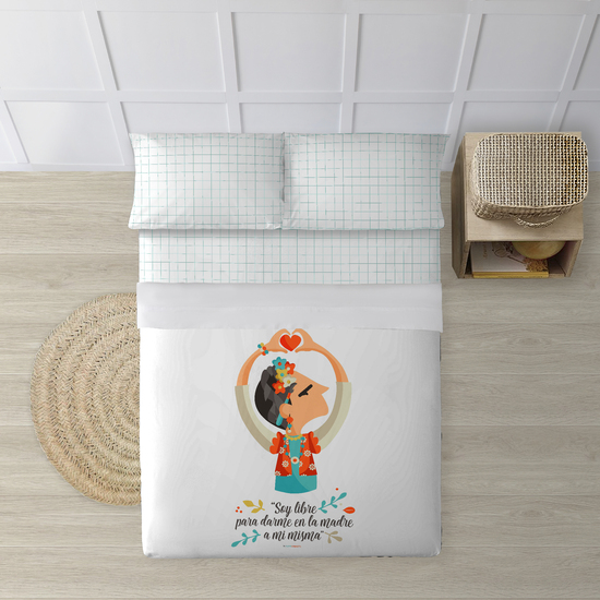 JUEGO DE SÁBANAS CON ALMOHADA Y BAJERA ESTAMPADAS A JUEGO 100% ALGODÓN MODELO FRIDA PARA CAMA DE 90. image 0