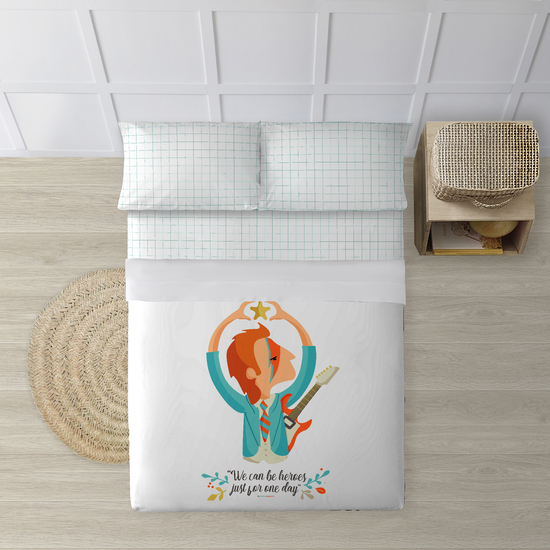 JUEGO DE SÁBANAS CON ALMOHADA Y BAJERA ESTAMPADAS A JUEGO 100% ALGODÓN MODELO HEROES PARA CAMA DE 90. image 0