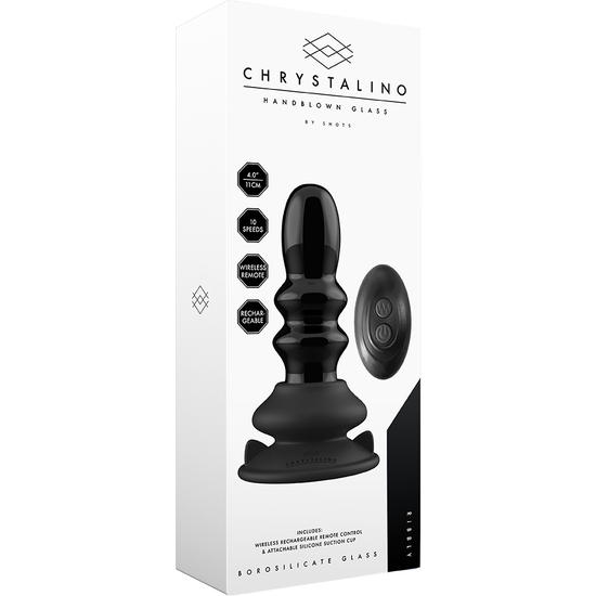 RIBBLY - GLASS VIBRATOR - WITH SUCTION CUP AND REMOTE - RECHARGEABLE - 10 SPEED - BLACK image 1